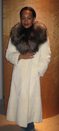 Friend wearing Aspen Fashions White Fur Coat with Fox Collar Model 6998 SOLD OUT
