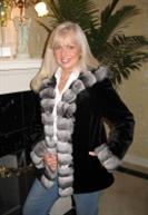 Hooded Reversible Black Sheared Mink Jacket with Natural Chinchilla Trim - Sizes 12, 14 and 16