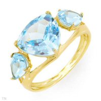Attractive Ring With 5.63 ctw Three-Stone Topazes Crafted In 10K Yellow Gold