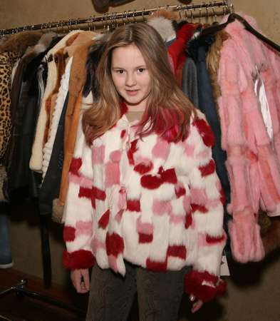 Tara Gallagher wearing Red, Pink and White Rabbit Coat Model 84 SOLD OUT