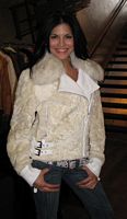 Joyce Giraud wearing White Velour Shearling Jacket Model 406W SOLD OUT