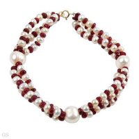Beautiful Bracelet With 9.00mm Freshwater Pearls And Rubies Set In 14K Yellow Gold