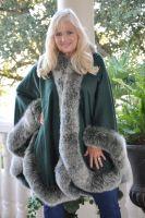 Green Valley Cashmere Cape With Fox Trim