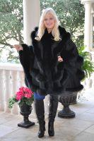 Black Diamond Hooded Cashmere Cape With Fox Trim