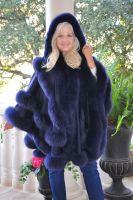 Navy Princess Hooded Cashmere And Fox Cape