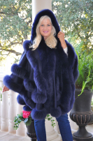 Navy Princess Hooded Cashmere And Fox Cape