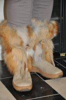 Fox Trot Beige Calf Skin Boots With Golden Fox Trim