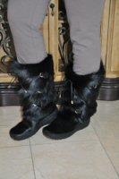 Davos Black Calf Skin Boots With Black Goat Trim