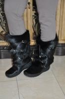 Davos Black Calf Skin Boots With Black Goat Trim