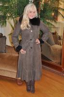Coco Taupe Skirt Spanish Merino Shearling Sheepskin Coat With Fox Collar
