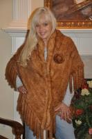 Whiskey Knitted Mink Cape With Rosette And Zipper Closure
