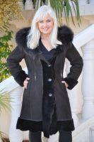 Delilah Expresso Suede Spanish Merino Hooded Shearling Sheepskin Sheepskin Coat - Size 8