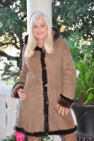 Goldie Mink Trimmed Hooded Spanish Merino Shearling Sheepskin Stroller - Size 8