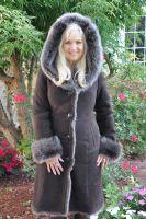 Toscana Princess Brown And Brisa Frost Sheepskin Coat With Shawl Collar/Hood