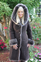 Toscana Princess Brown And Brisa Frost Sheepskin Coat With Shawl Collar/Hood