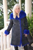Princess Toscana Black And Royal Blue Sheepskin Coat With Shawl Collar/Hood - Size 6