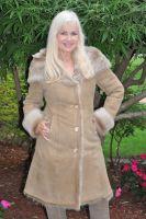 Toscana Princess Buff Sheepskin Coat With Shawl Collar/Hood - Size 4