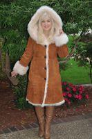 Toscana Princess Cognac Cream Sheespkin Coat With Shawl Collar/Hood