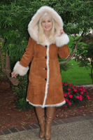 Toscana Princess Cognac Cream Sheespkin Coat With Shawl Collar/Hood