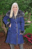 Princess Toscana n Blue And Smoke Shearling Sheepksin Coat With Shawl Collar/Hood