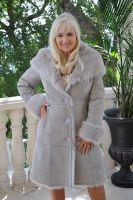 Princess Toscana Soft Grey Sheepskin Coat With Shawl Collar/Hood - Sizes 2 and 4