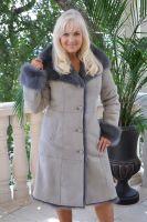 Princess Toscana Soft Grey And Smoke Sheepskin Coat With Shawl Collar/Hood - Sizes 2, 4 and 6