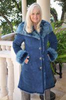 Toscana Princess Teal Sheepskin Coat With Shawl Collar/Hood - Size 6