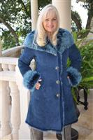 Toscana Princess Teal Sheepskin Coat With Shawl Collar/Hood - Size 6