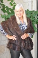 Elegant Knitted Ruffled Mahogany Mink Cape