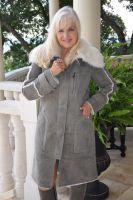 Day Tripper Grey Spanish Merino Suede Shearling Sheepskin Coat With Toscana Collar - Size 8