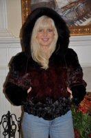 Burgandy Detachable Hood Varigated Section Mink Jacket