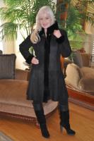 Estella Black Suede Shearling Sheepskin With Rex Rabbit Trim