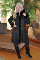 Estella Black Suede Shearling Sheepskin With Rex Rabbit Trim