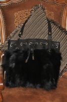 Black Fox Fur With Leather Handbag
