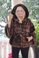 Lynette Mahogany Section Mink Hooded Cape