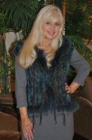 Knitted Teal And Brown Rabbit And Raccoon Fur Vest - Size 8