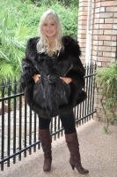 Cupid Chocolate Brown Shearling Sheepskin Cape Poncho With Finn Raccoon Trim