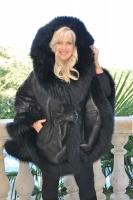 Black Diamond Toscana Sheepskin With Finn Raccoon Trim Poncho Cape