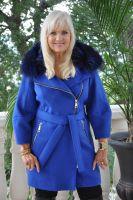 Electric Blue Cashmere Coat With Raccoon Collar