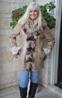 Country Side Toscana Shearling Coat With Finn Raccoon Collar and Rex Tuxedo Front - Size 8