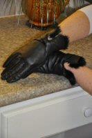 Black Leather Gloves With Rex  Rabbit Trim And Knit Lining