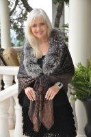 Leopard Print Silky Shawl With Silver Fox Trim