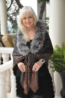 Leopard Print Silky Shawl With Silver Fox Trim