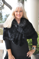Rex Rabbit Pull Through Wrap In Black With Silver Fox Collar