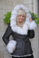 Snow Capped Delight Hooded Shearling Sheepskin Jacket With White Fox Trim - Size 8