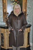 Karen Leather Spanish Merino Shearling Sheepskin Coat With Hood - Size 8 Tall
