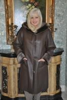 Karen Leather Spanish Merino Shearling Sheepskin Coat With Hood - Size 8 Tall