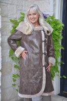 Jessie Hooded Nubuck Spanish Merino Shearling Sheepskin Coat - Size 12