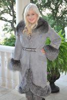 Diamond Girl Shearling Coat With Silver Fox and Swarovski Crystals - Size 8
