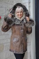 Glorious Hooded Spanish Merino Shearling Sheepskin Coat - Size 12